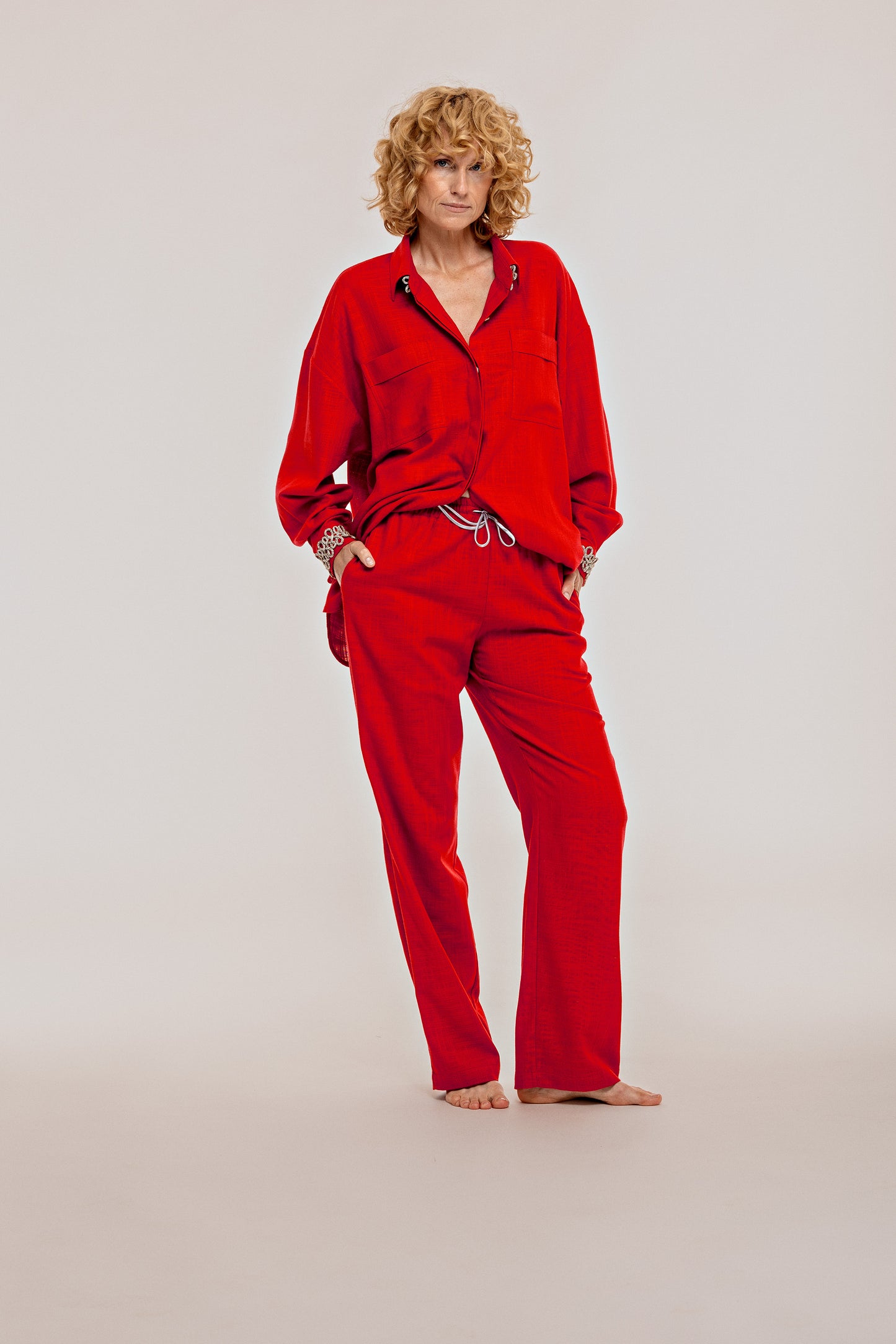 Red linen trousers