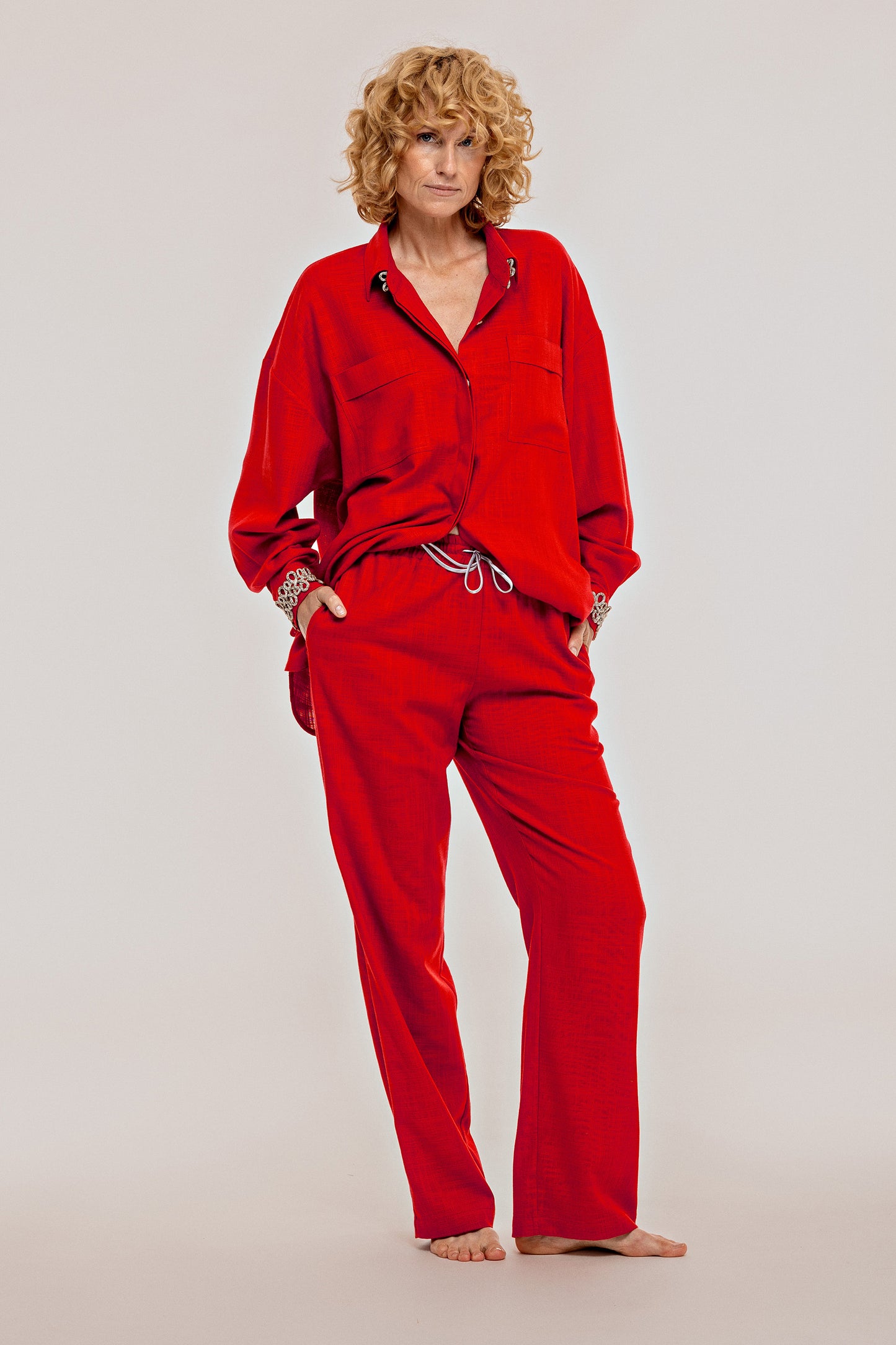 Red linen shirt