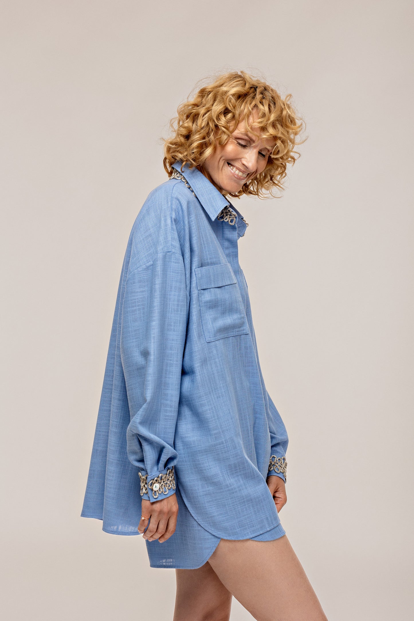 Blue linen 3 piece ensemble