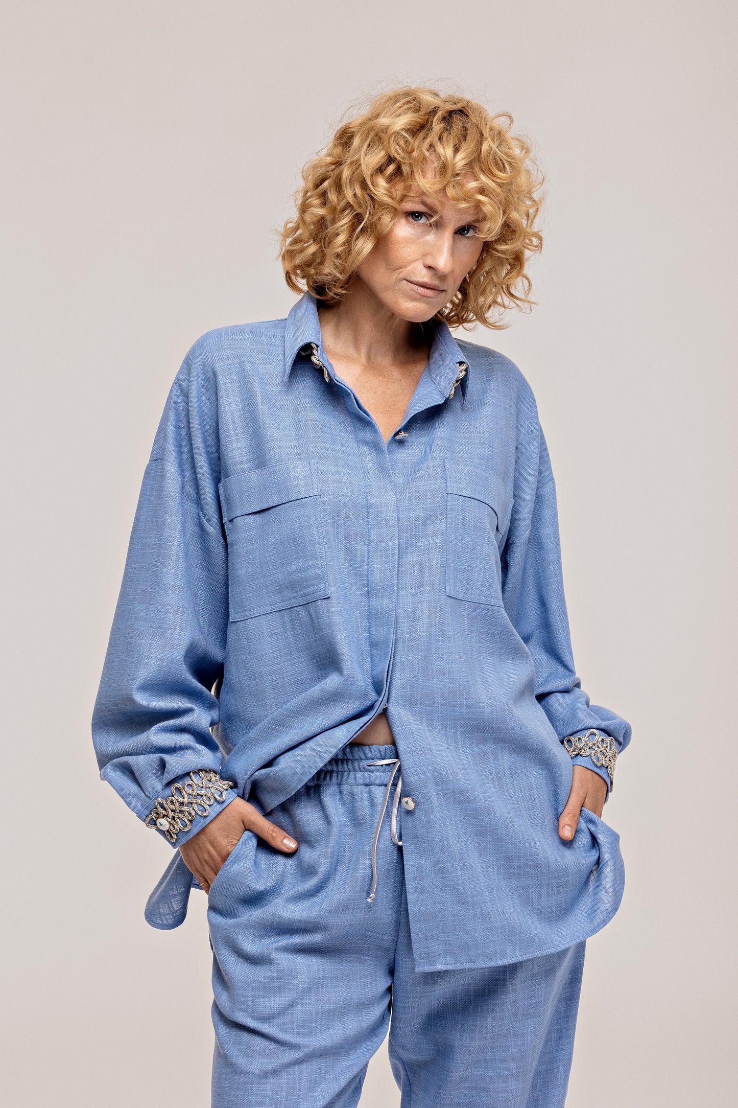 Blue linen 3 piece ensemble