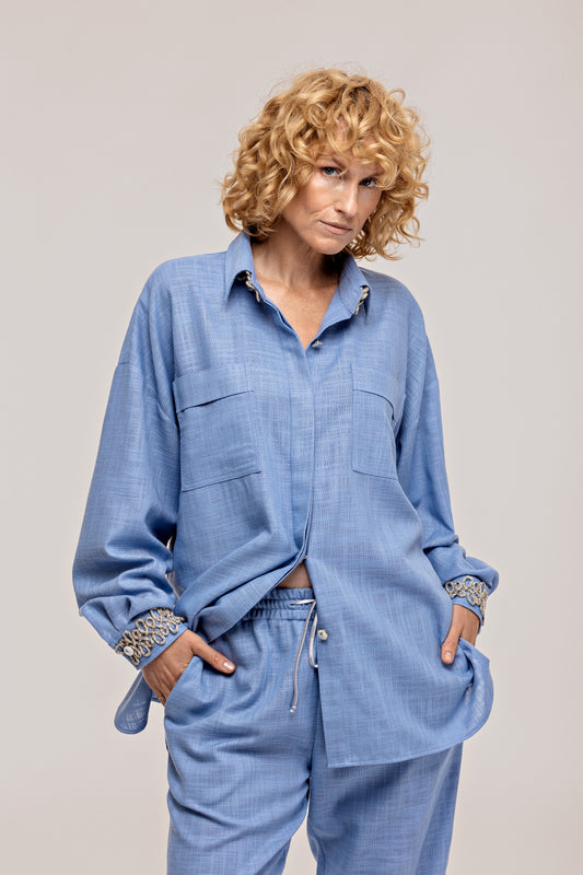 Blue linen 3 piece ensemble