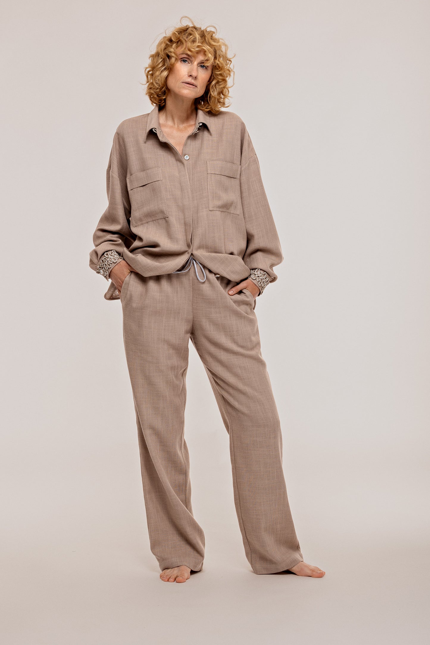 Beige linen trousers