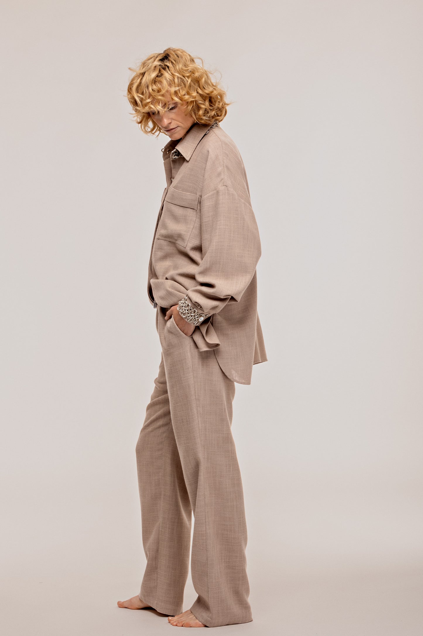 Beige linen trousers